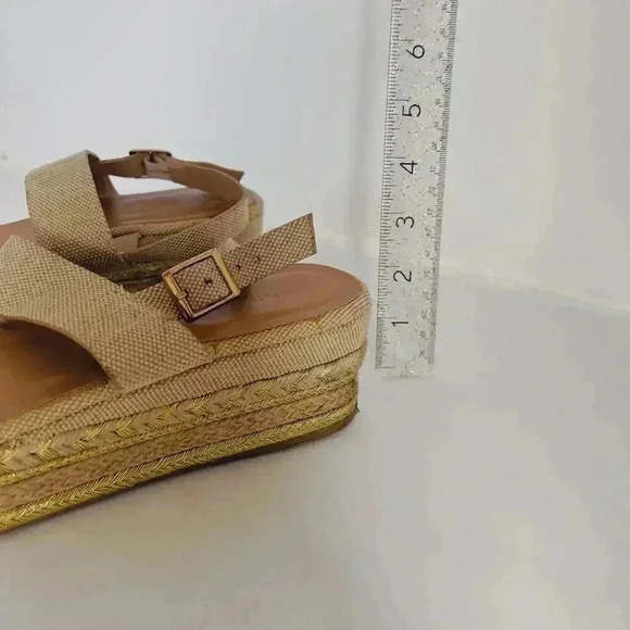 Bamboo Platform Espadrille Sandals Cream and Gold Canvas Woven Size 10 - Picture 8 of 10